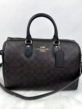 🌸Coach Rowan Satchel Bag In Signature Canvas walnut black